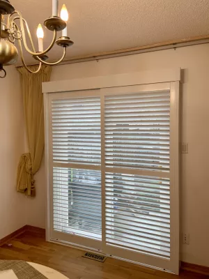 Patio door with PVC California Shutters from ShutterLux